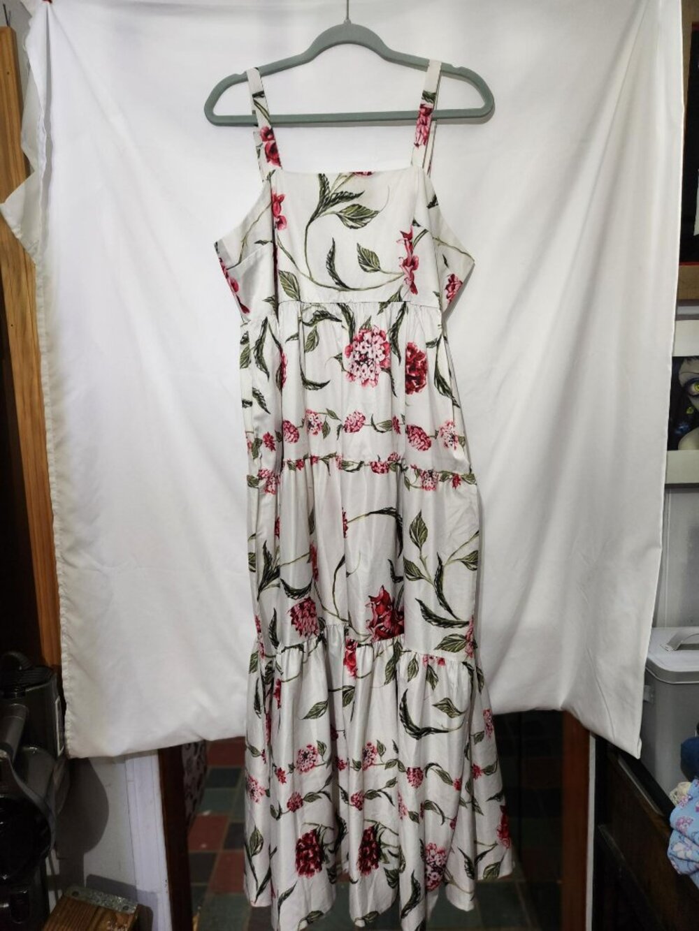 Cotton Poppy Floral Maxi Dress XL Cottagecore Garden Dress Pockets